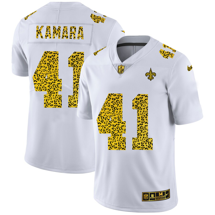 Men's New Orleans Saints #41 Alvin Kamara 2020 White Leopard Print Fashion Limited Stitched Jersey